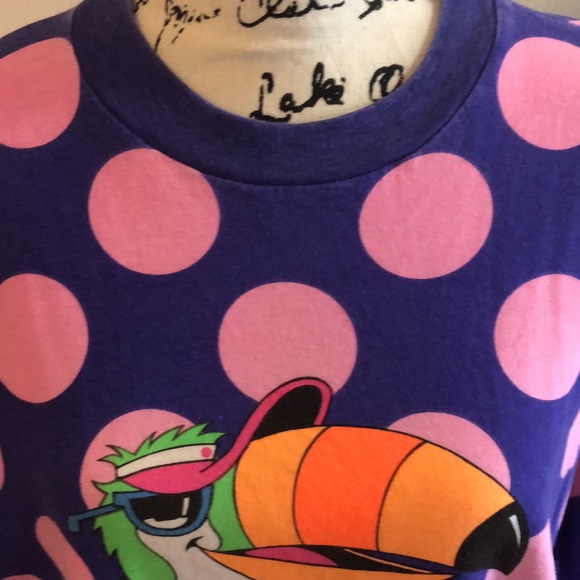 Vintage 90s polkadot bright bird shirt - Picture 4 of 8